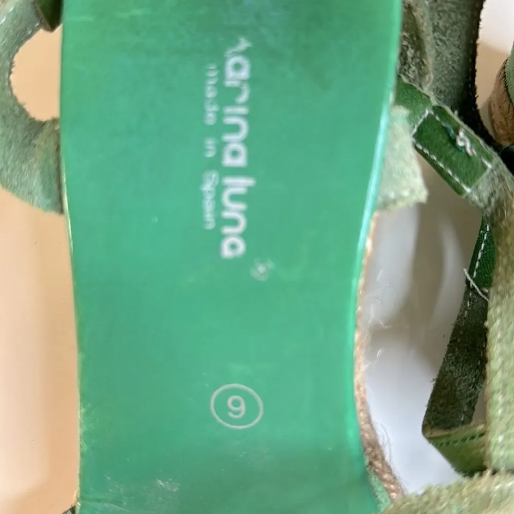 Marina Luna Vintage Green Leather T-Strap Espadrille
